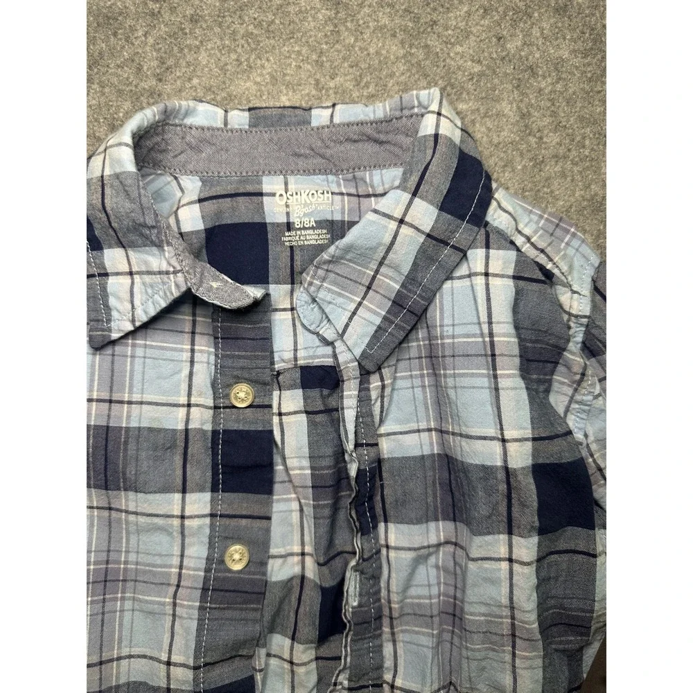 OshKosh B'gosh Plaid Shirt and Chino Pants Set Size 8 Blue Brown Cotton